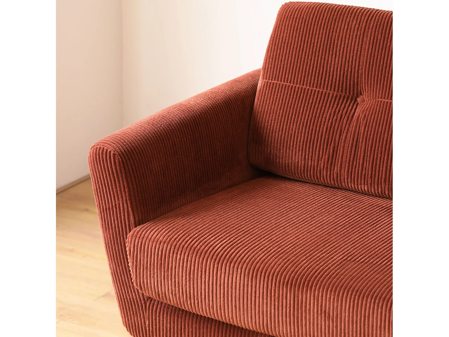 Canapé scandinave 3 places en velours côtelé terracotta HOGA