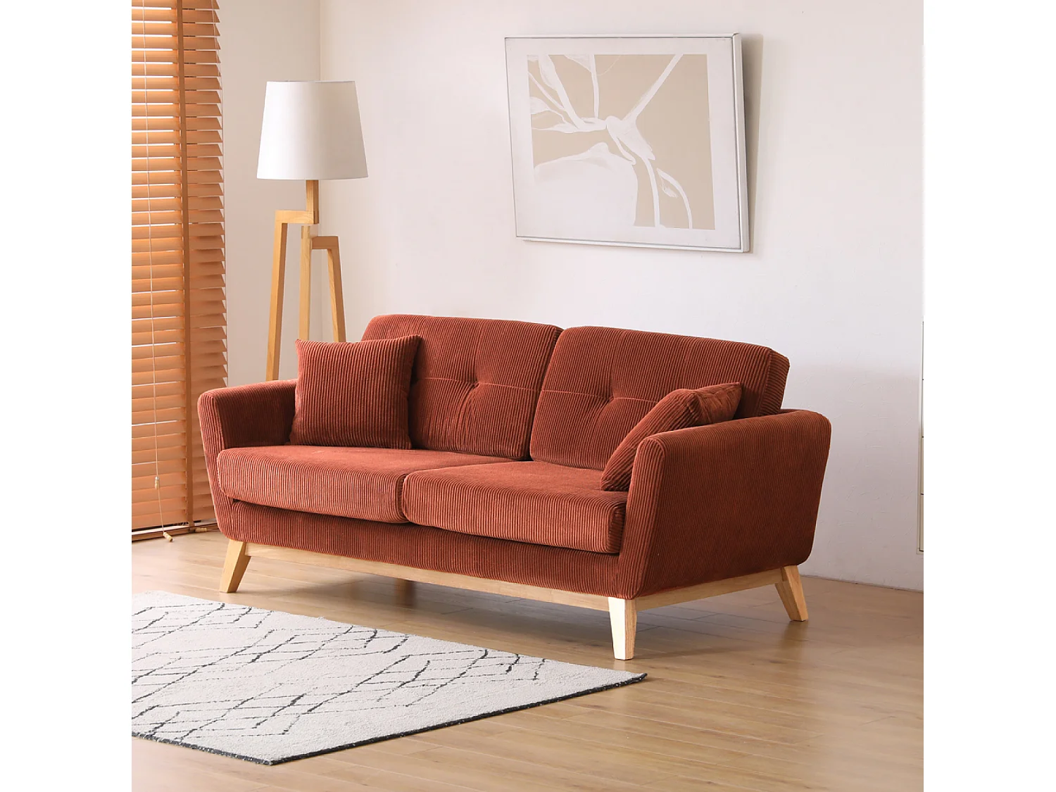 Canapé 3 places scandinave en velours côtelé terracotta HOGA