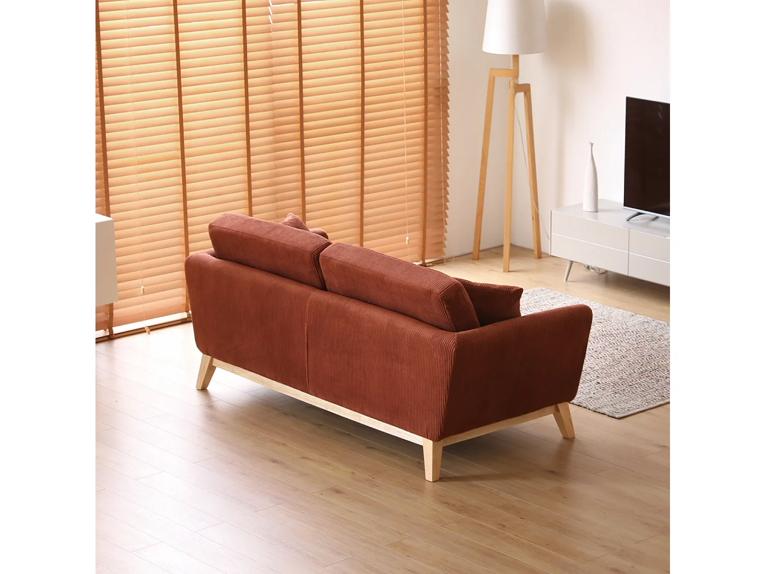 Canapé 3 places scandinave en velours côtelé terracotta HOGA