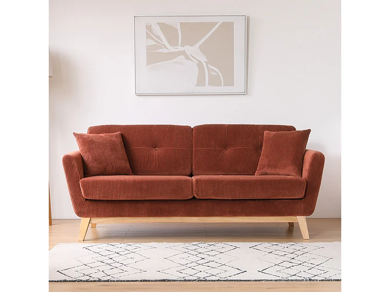 Canapé scandinave 3 places en velours côtelé terracotta HOGA