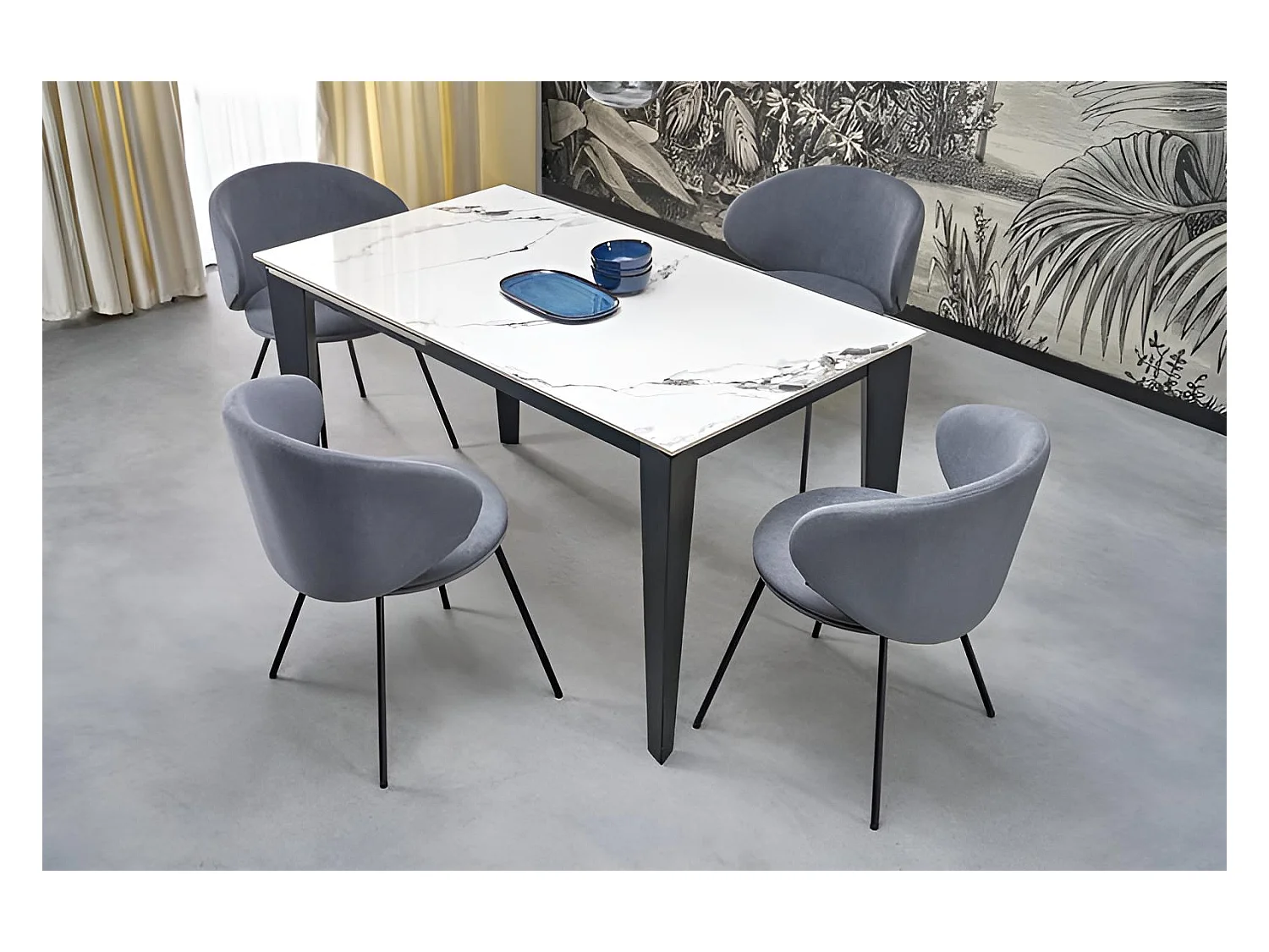 Chaise Mike/Housse en velours/Gris/Vert