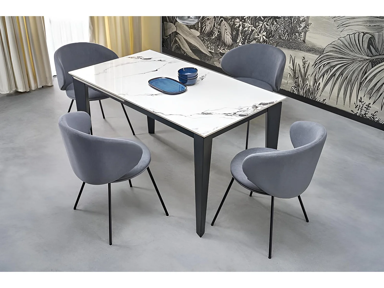 Chaise Mike/Housse en velours/Gris/Vert