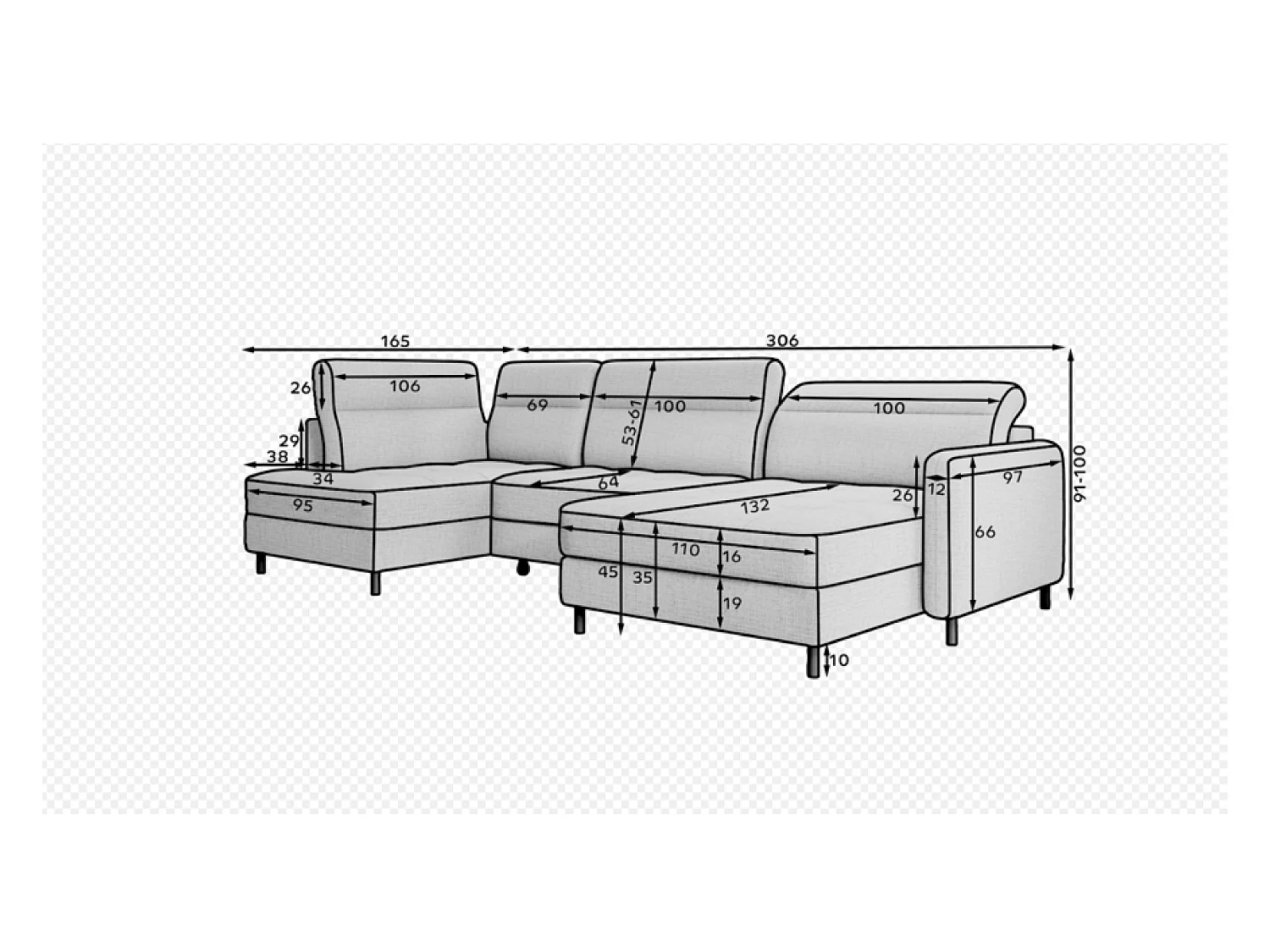 Canapé Corner Silvio UL/revêtement tissu/