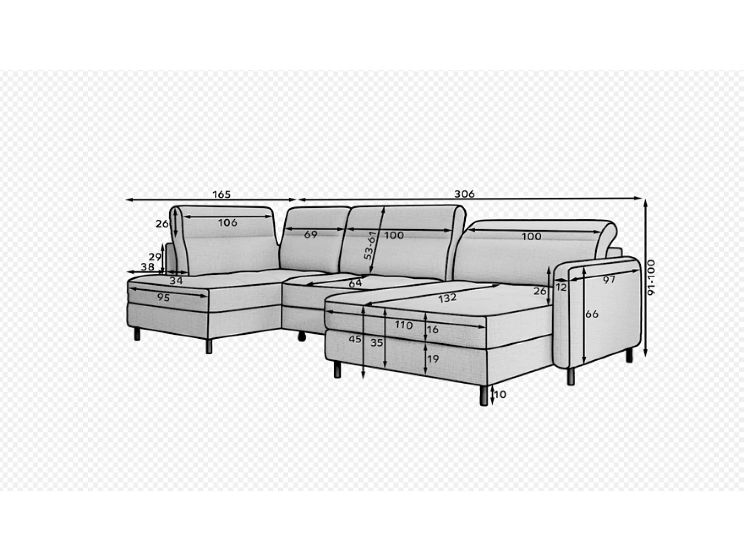 Canapé Corner Silvio UL/revêtement tissu/