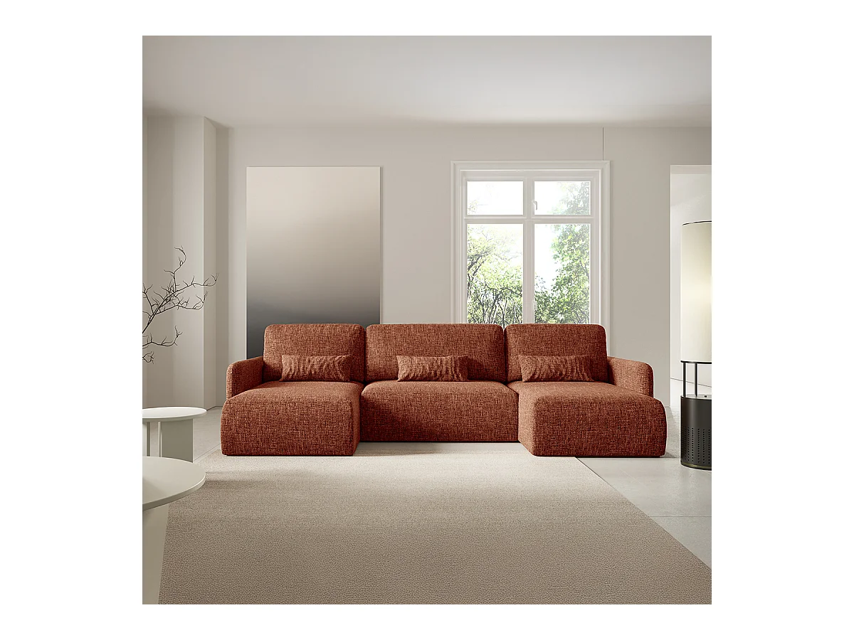 Canapé U convertible 4 places avec coffre Lazare Terracotta