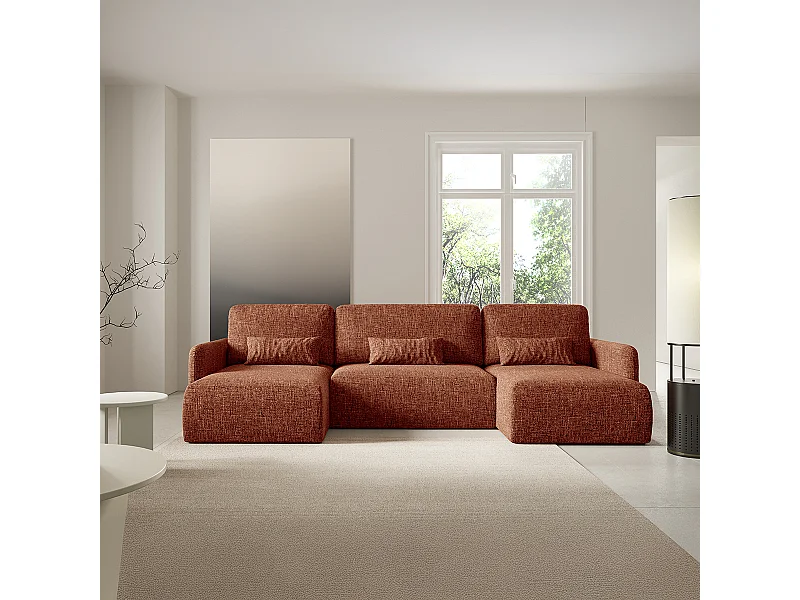 Canapé U convertible 4 places avec coffre Lazare Terracotta