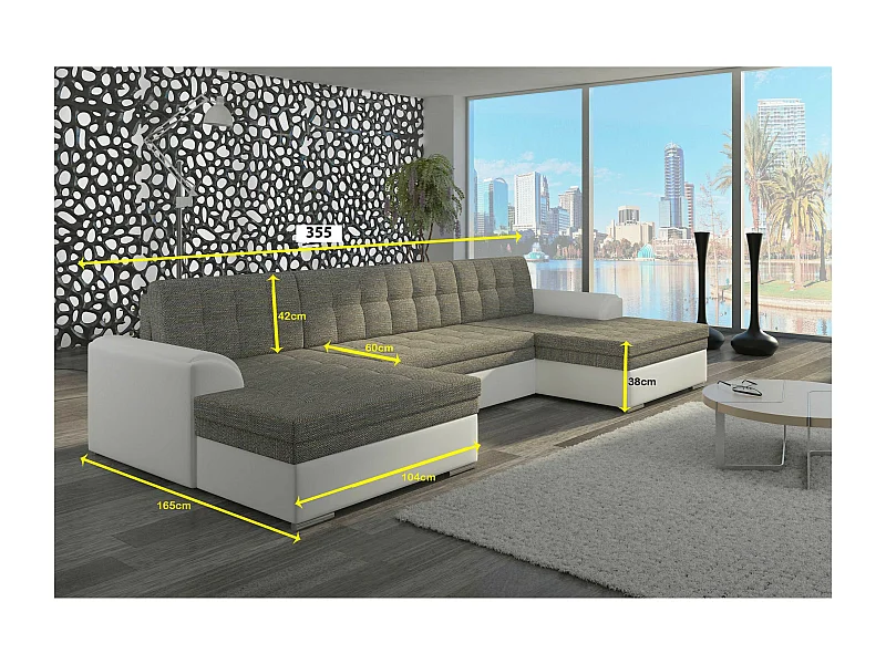 Canapé Corner Grande-U/revêtement tissu/Blanc