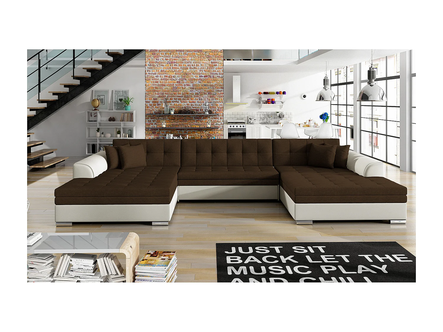 Ecksofa Grande-U/Stoffbezug/Braun&Beige