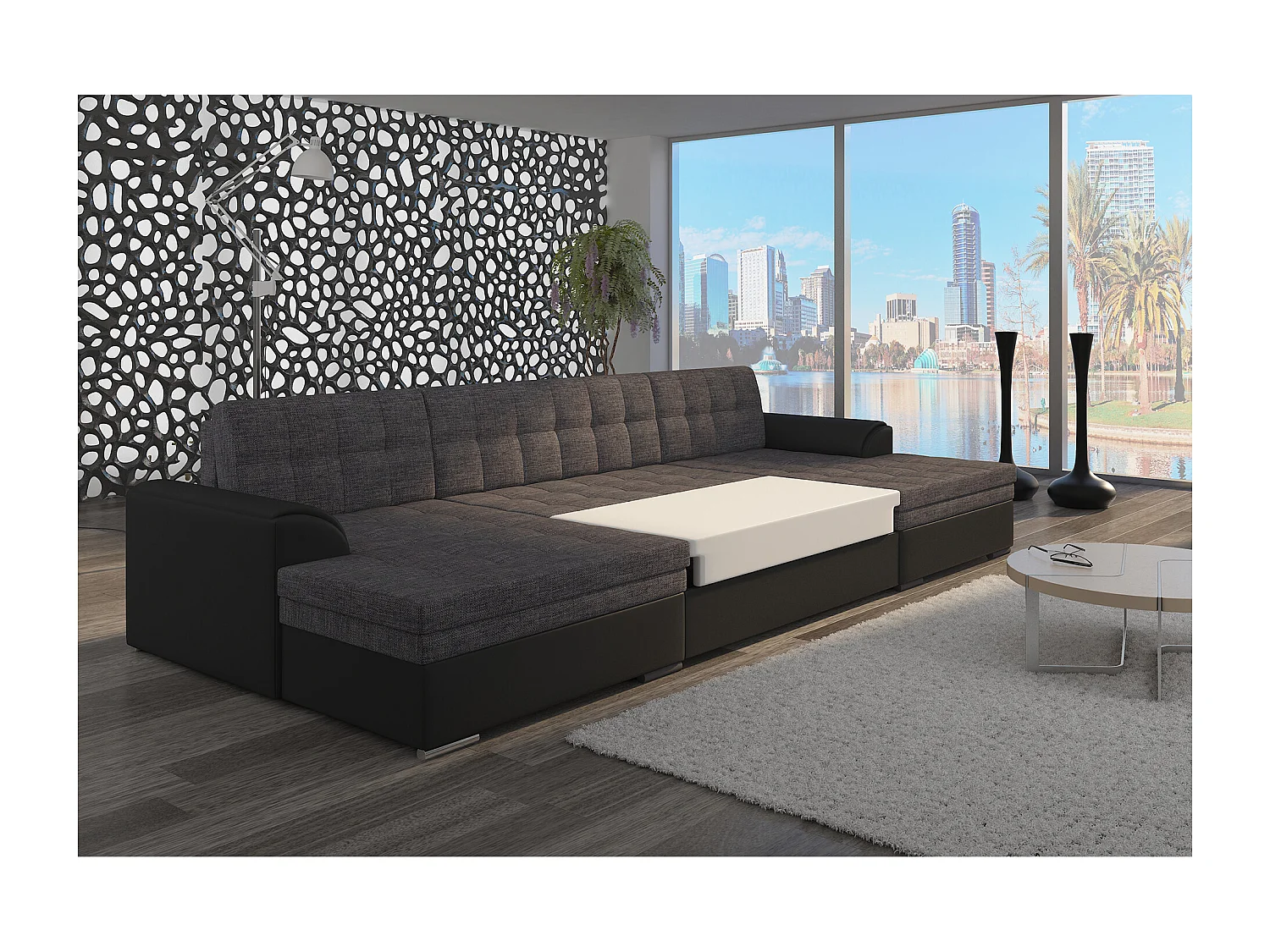 Ecksofa Grande-U/Stoffbezug/Braun&Beige