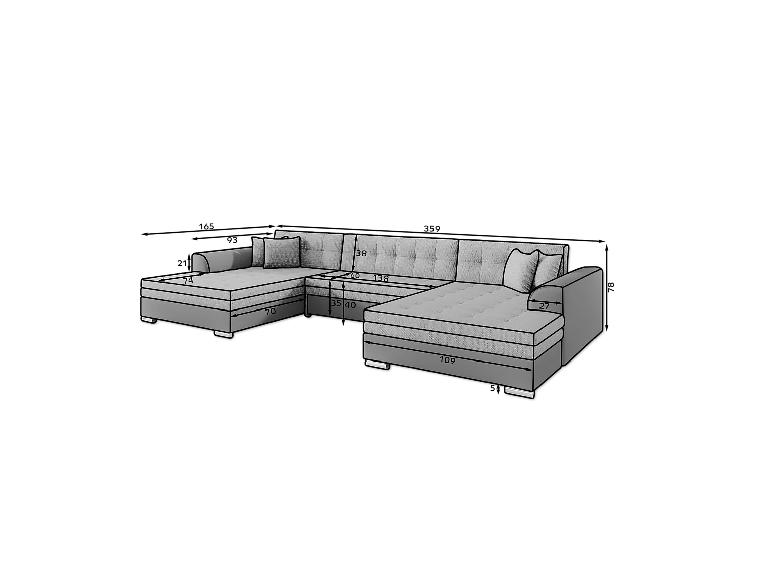 Divano d'angolo Grande-U/rivestimento in tessut/Marrone&Beige