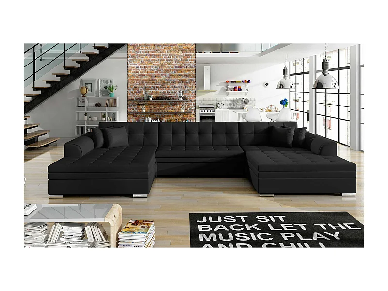 Canapé Corner Grande-U/revêtement tissu/Noir