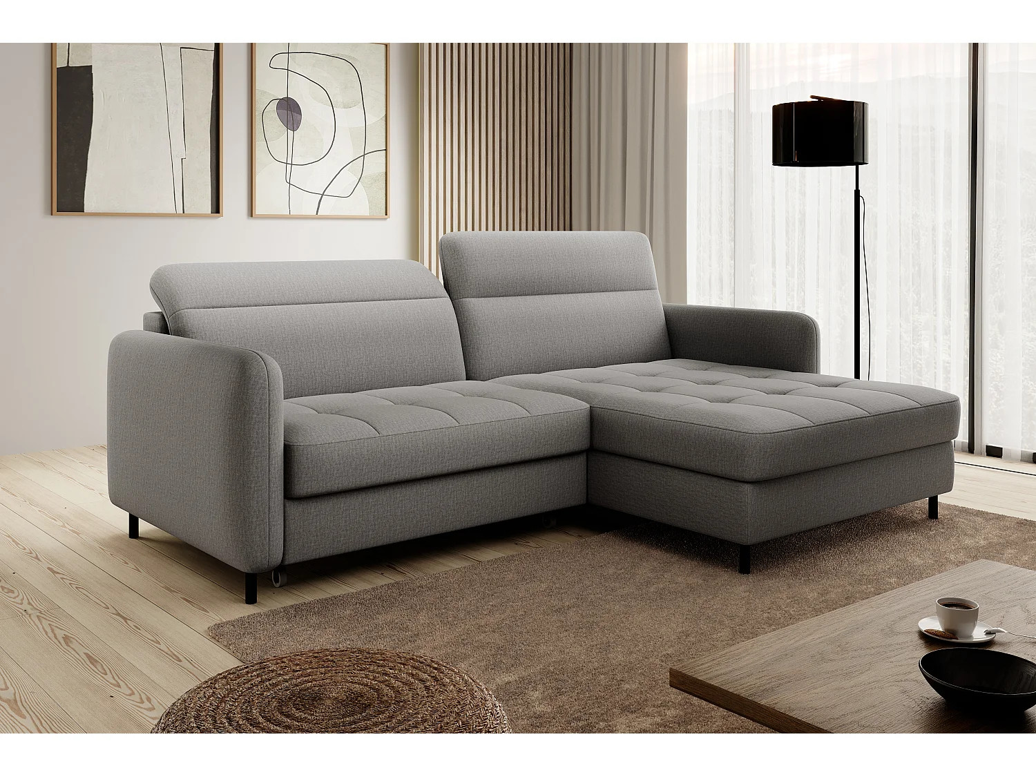 Divano d'angolo Tippo R/rivestimento in tessut/Grigio