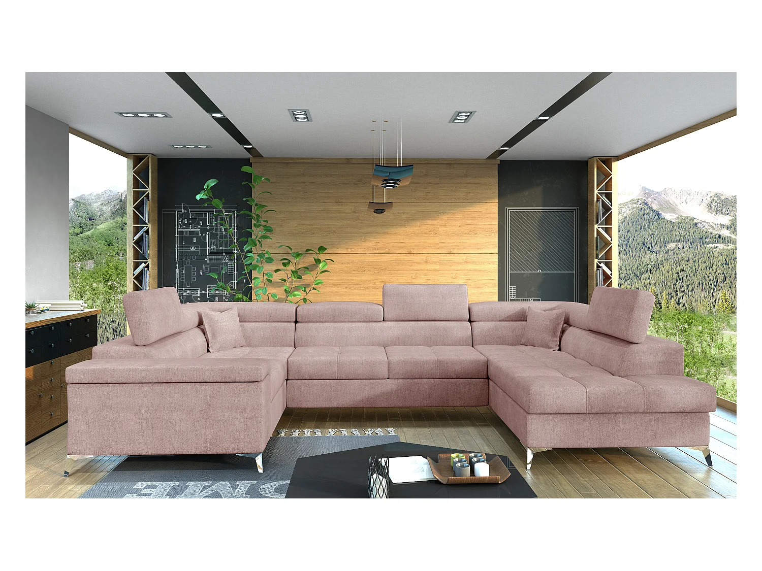 Ecksofa Roberto UR/Stoffbezug/Pink