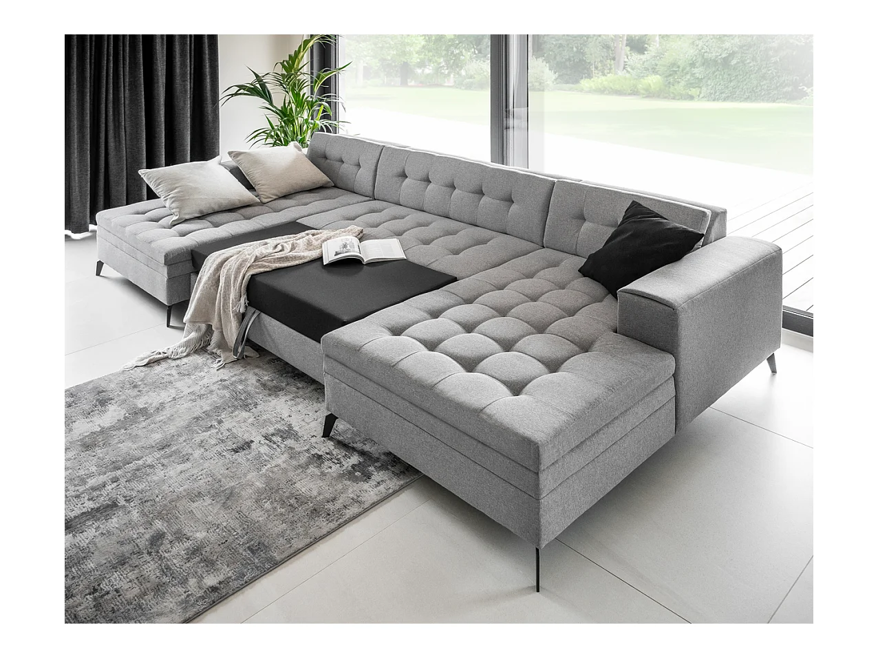 Divano d'angolo Paul-U/rivestimento in tessut/Verde