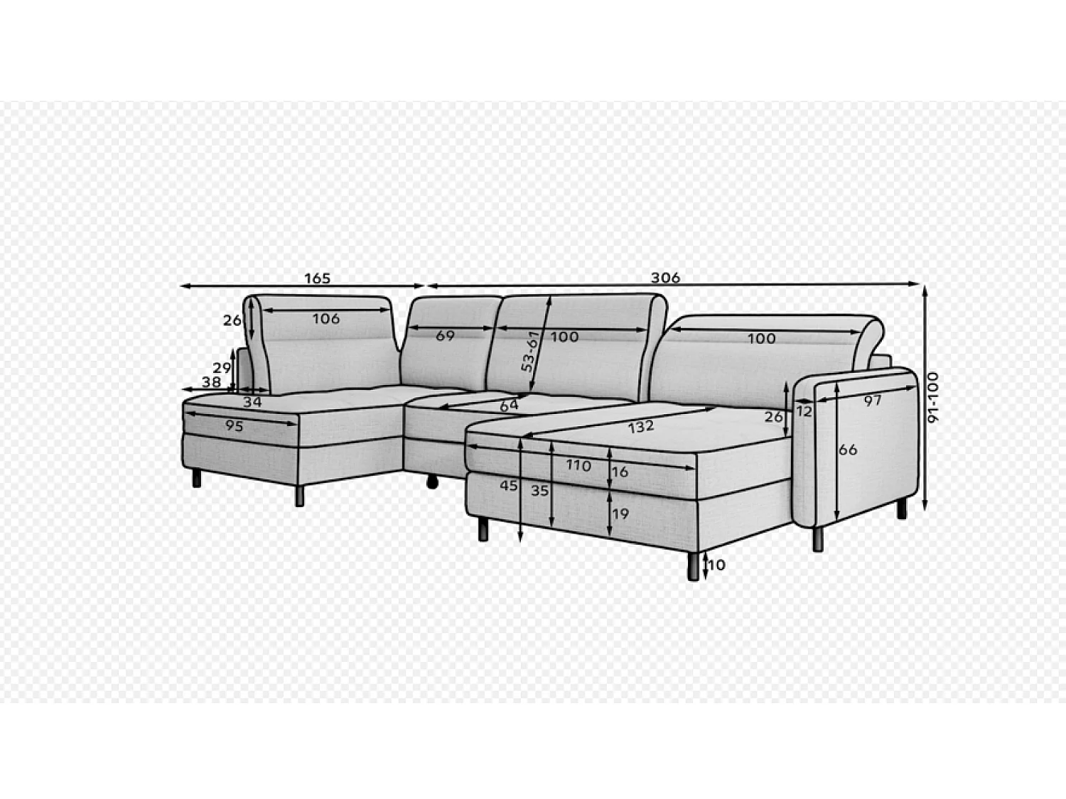 Ecksofa Silvio UL/Stoffbezug/