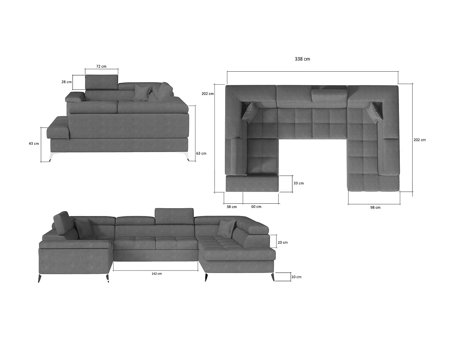 Ecksofa Roberto UR/Stoffbezug/Braun