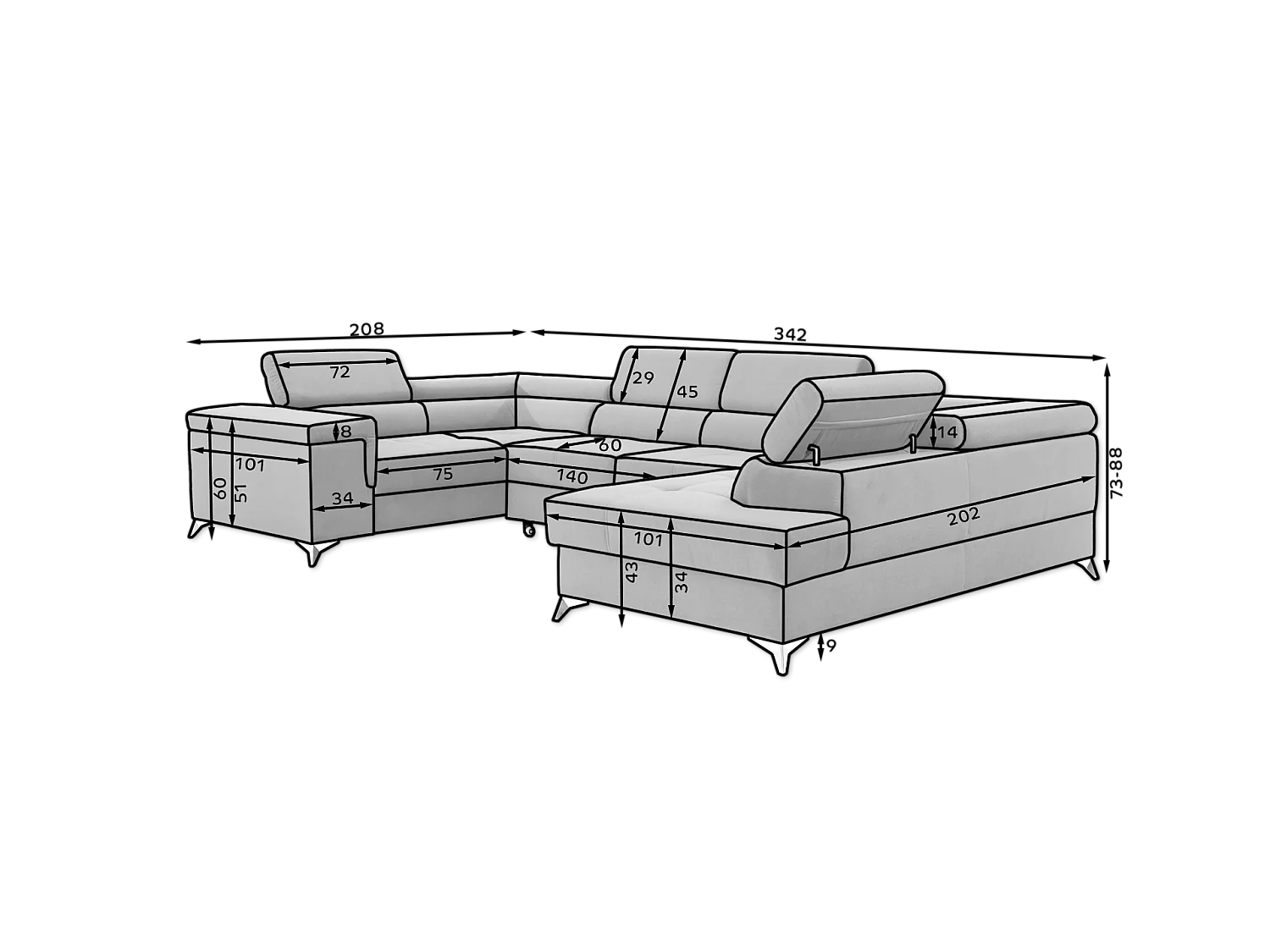 Ecksofa Roberto UR/Stoffbezug/Braun