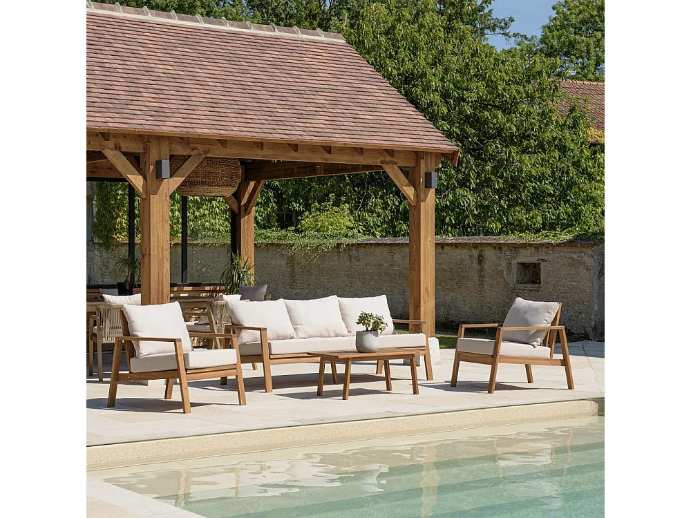 VICK - Salon de jardin 5 places BONIFACIO en bois d'acacia huilé