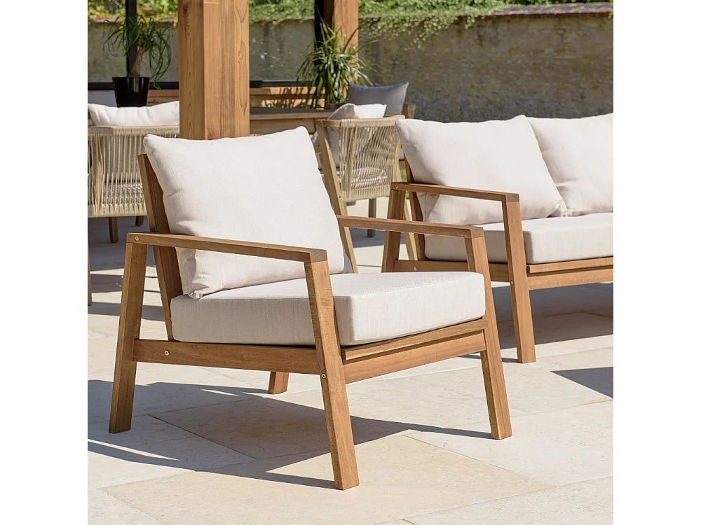 VICK - Salon de jardin 5 places BONIFACIO en bois d'acacia huilé