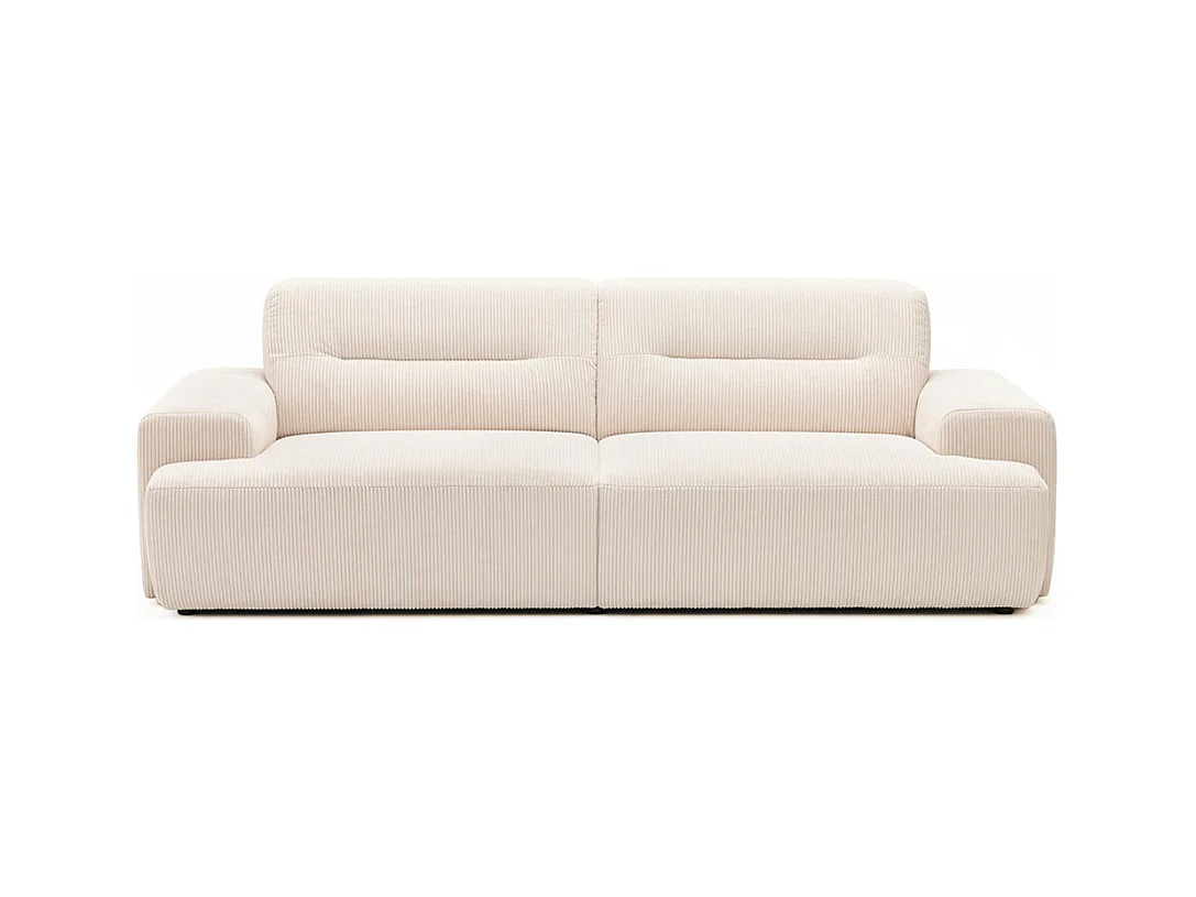 Stune - Canapé droit 4 places en velours côtelé à accoudoirs larges - Écru