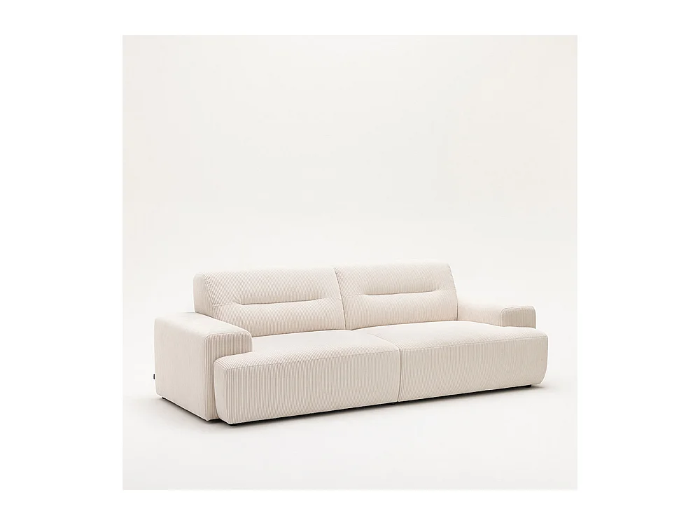 Stune - Canapé droit 4 places en velours côtelé à accoudoirs larges - Écru