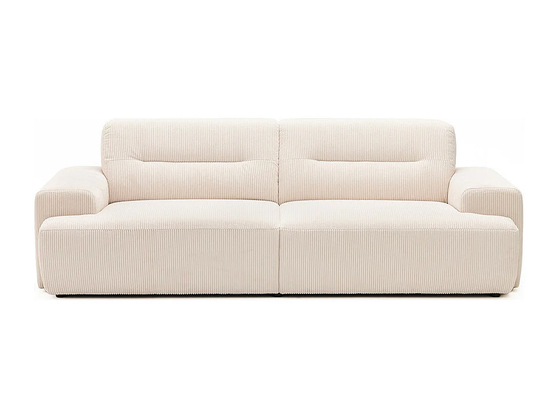 Stune - Canapé droit 4 places en velours côtelé à accoudoirs larges - Écru