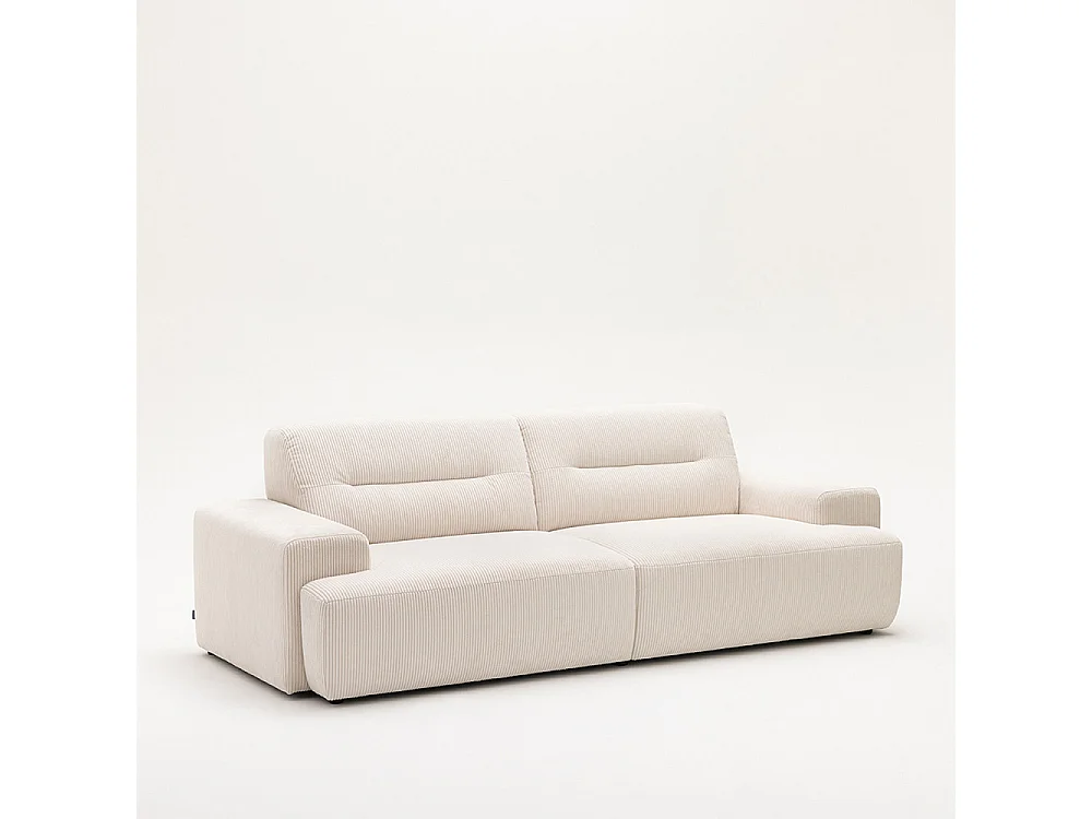 Stune - Canapé droit 4 places en velours côtelé à accoudoirs larges - Écru