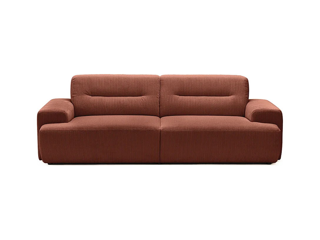 Stune - Canapé droit 4 places en velours côtelé à accoudoirs larges - Terracotta