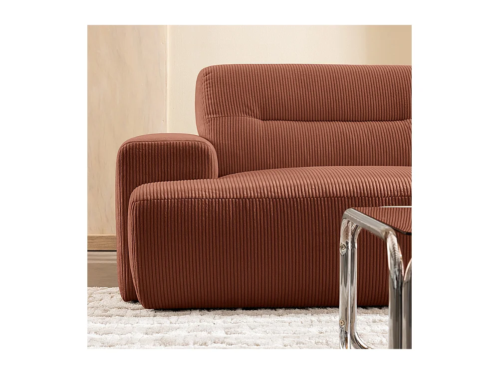 Stune - Canapé droit 4 places en velours côtelé à accoudoirs larges - Terracotta