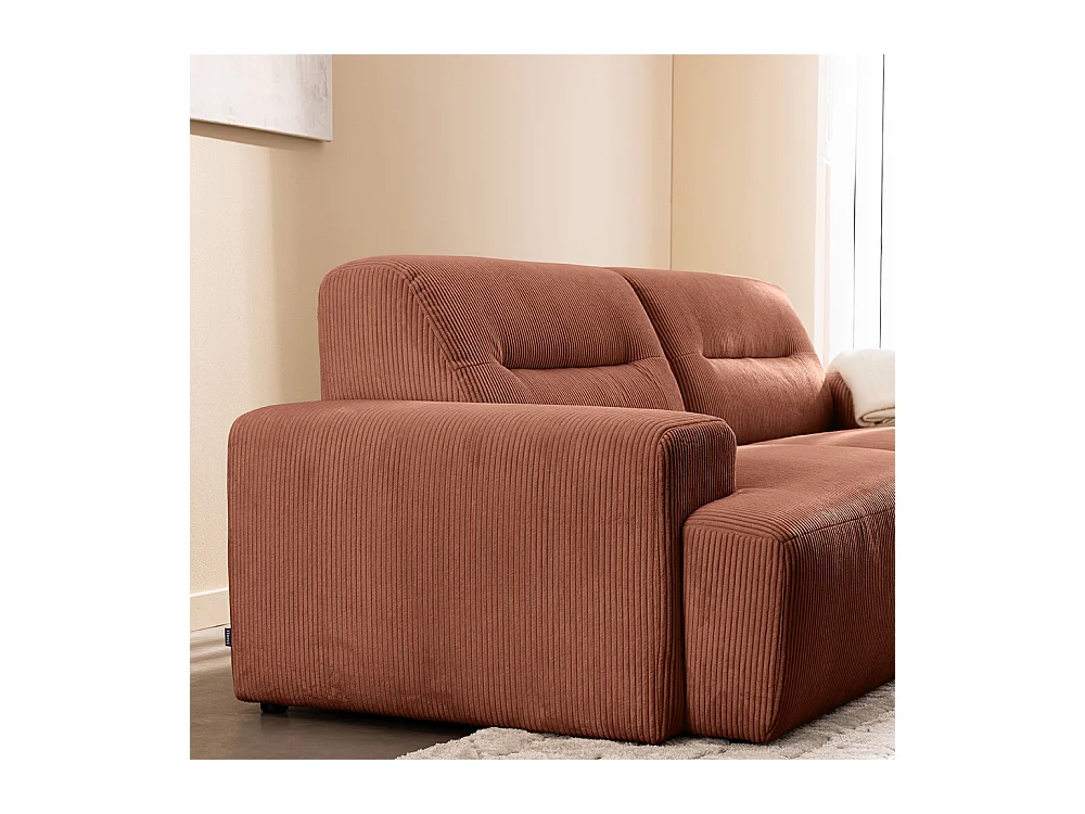 Stune - Canapé droit 4 places en velours côtelé à accoudoirs larges - Terracotta