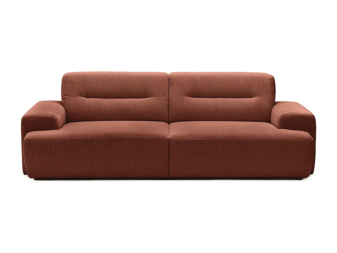 Stune - Canapé droit 4 places en velours côtelé à accoudoirs larges - Terracotta