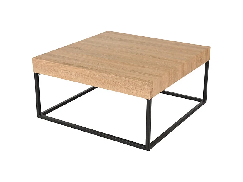 Table basse carrée 80 x 80 cm décor chêne et pieds métal – BILLIE