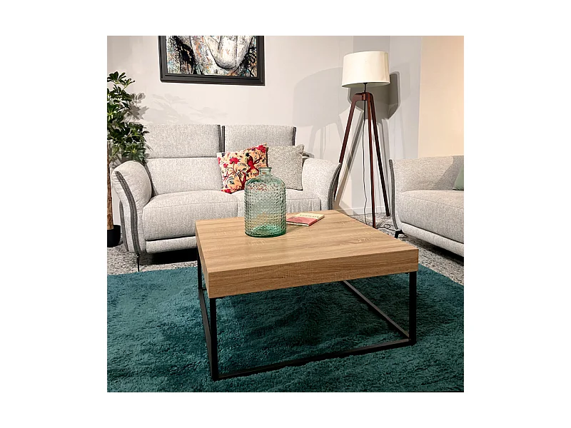 Table basse carrée 80 x 80 cm décor chêne et pieds métal – BILLIE