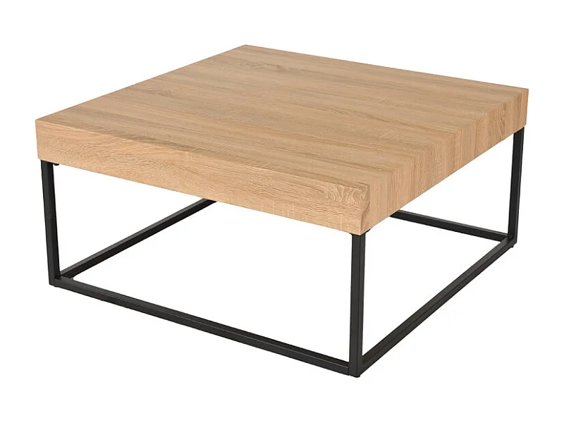 Table basse carrée 80 x 80 cm décor chêne et pieds métal – BILLIE