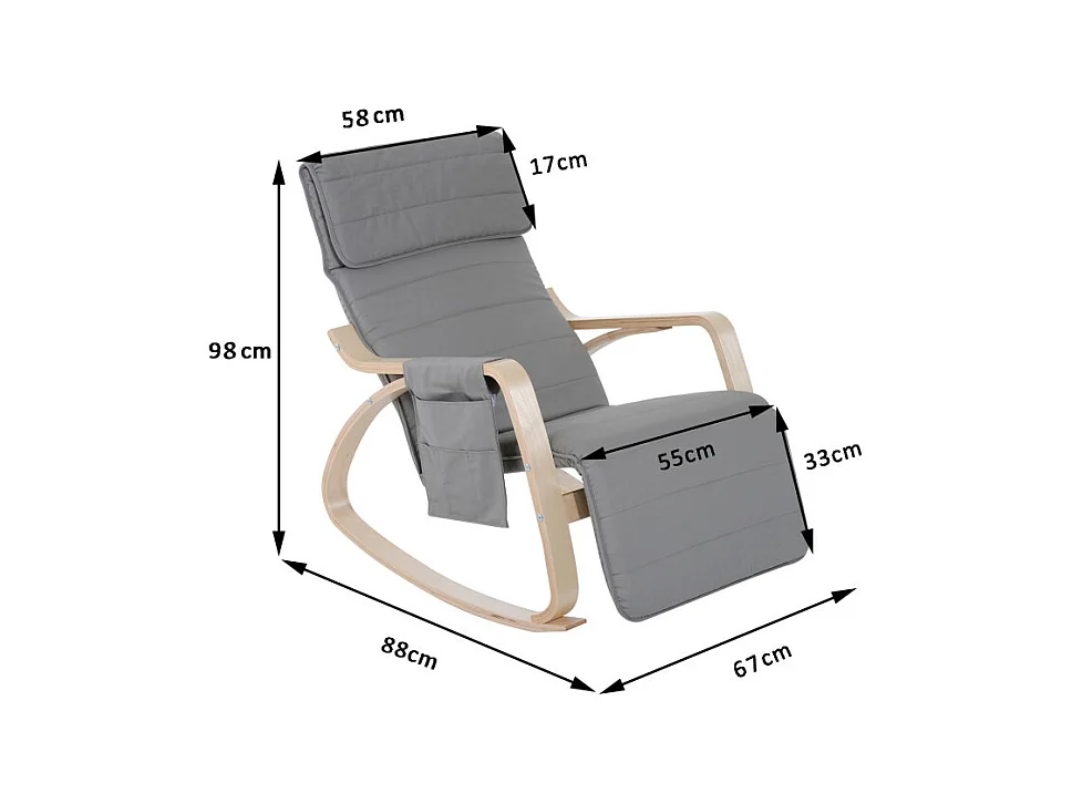 HOMCOM Fauteuil à Bascule avec Repose-Pied Réglable Gris