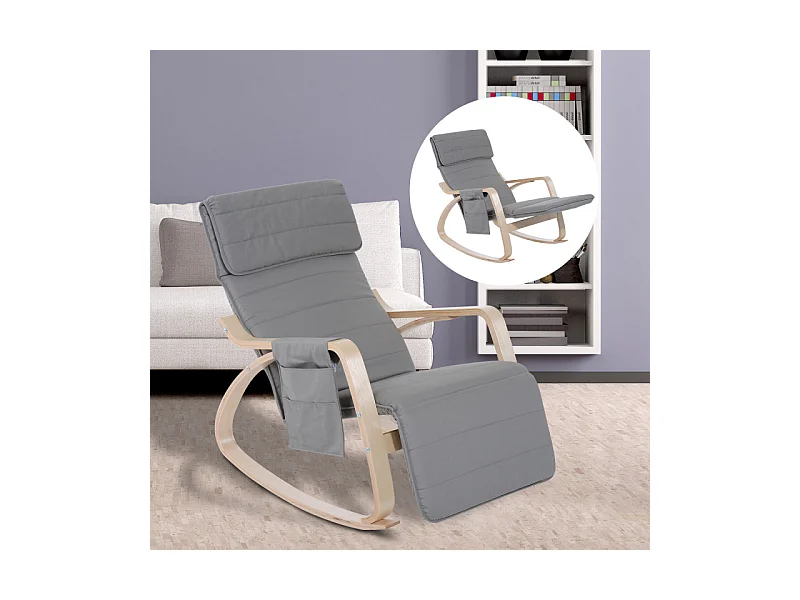 HOMCOM Fauteuil à Bascule avec Repose-Pied Réglable Gris