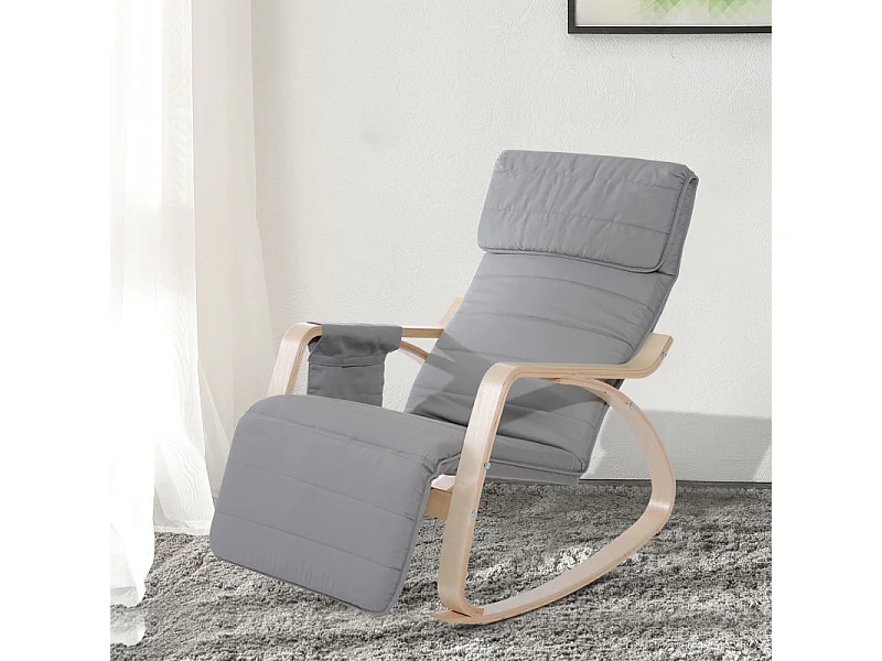 HOMCOM Fauteuil à Bascule avec Repose-Pied Réglable Gris