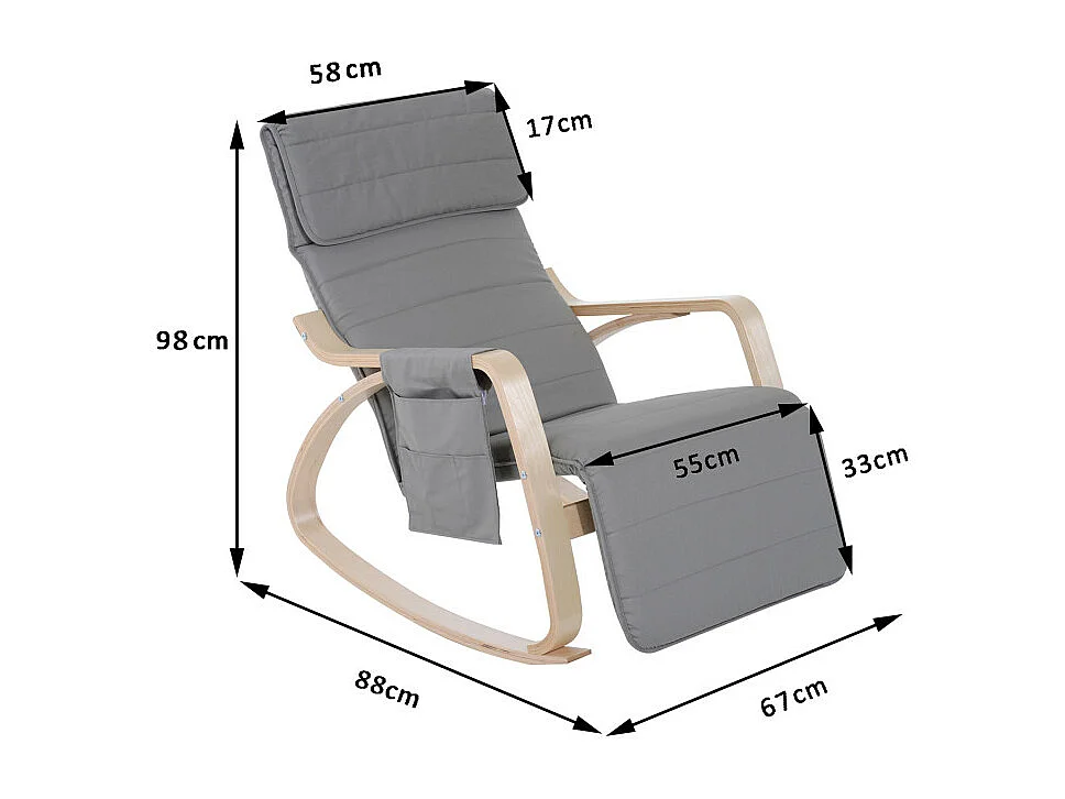 HOMCOM Fauteuil à Bascule avec Repose-Pied Réglable Gris