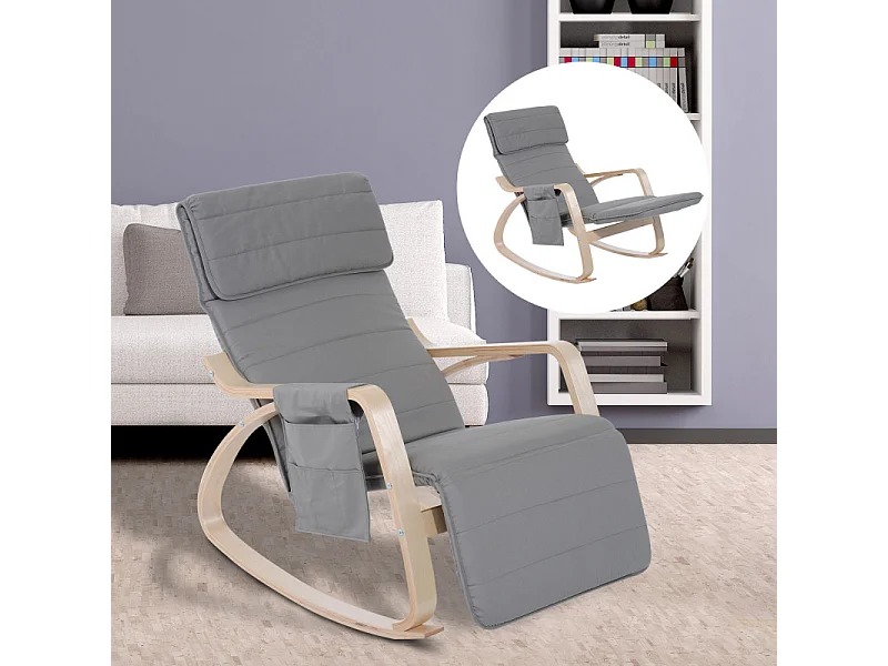 HOMCOM Fauteuil à Bascule avec Repose-Pied Réglable Gris