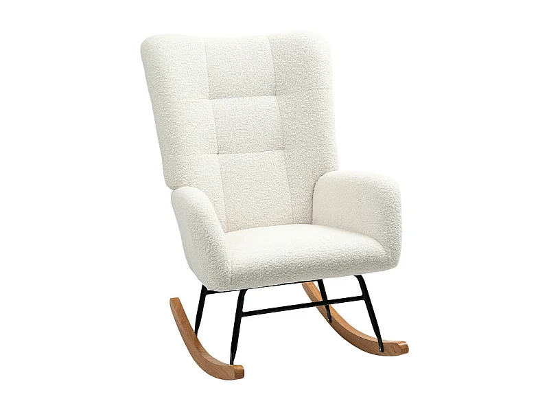 Fauteuil à bascule style nordique bois hévéa effet laine bouclée