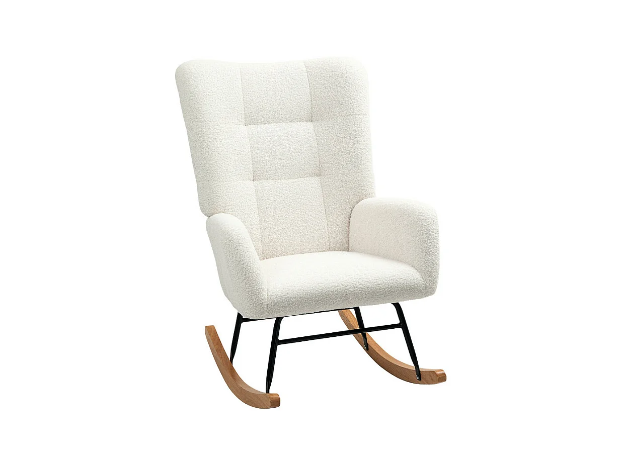 Fauteuil à bascule style nordique bois hévéa effet laine bouclée