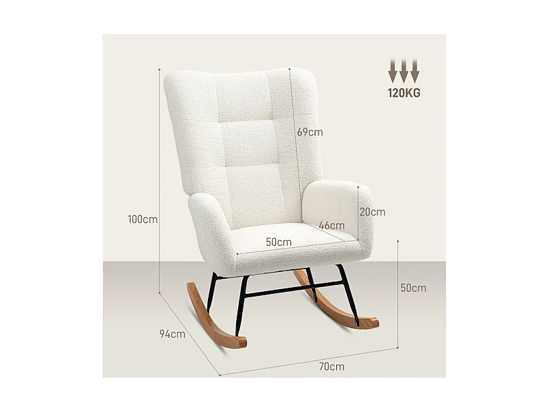 Fauteuil à bascule style nordique bois hévéa effet laine bouclée