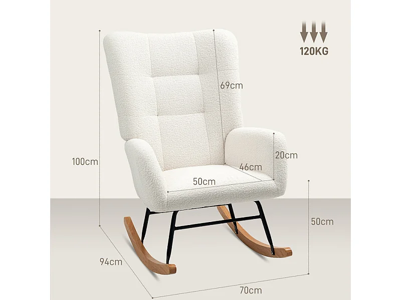 Fauteuil à bascule style nordique bois hévéa effet laine bouclée