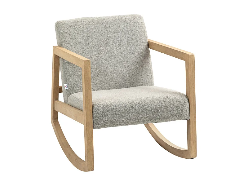 Fauteuil lounge à bascule bois hévéa effet peau de mouton