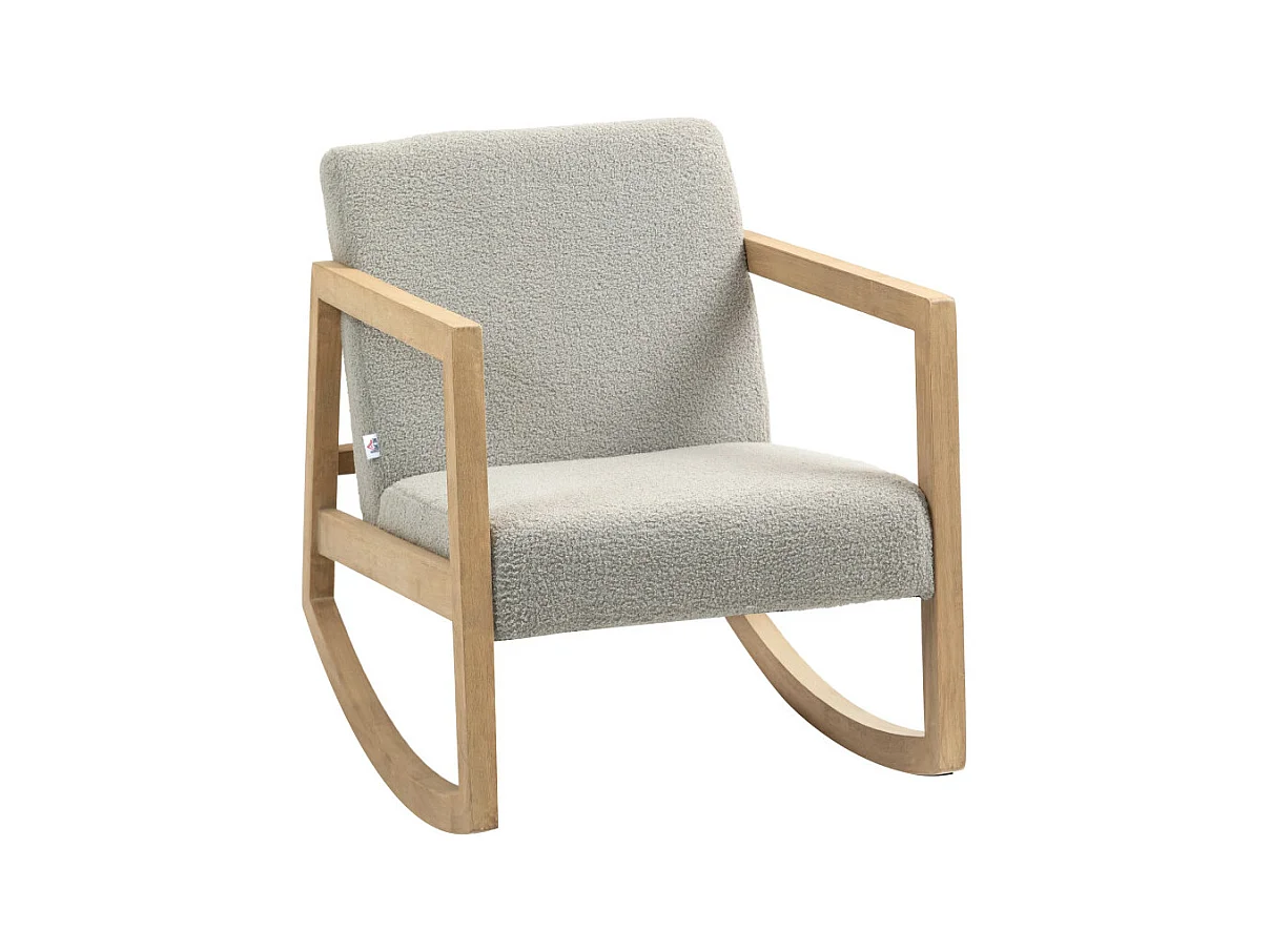 Fauteuil lounge à bascule bois hévéa effet peau de mouton
