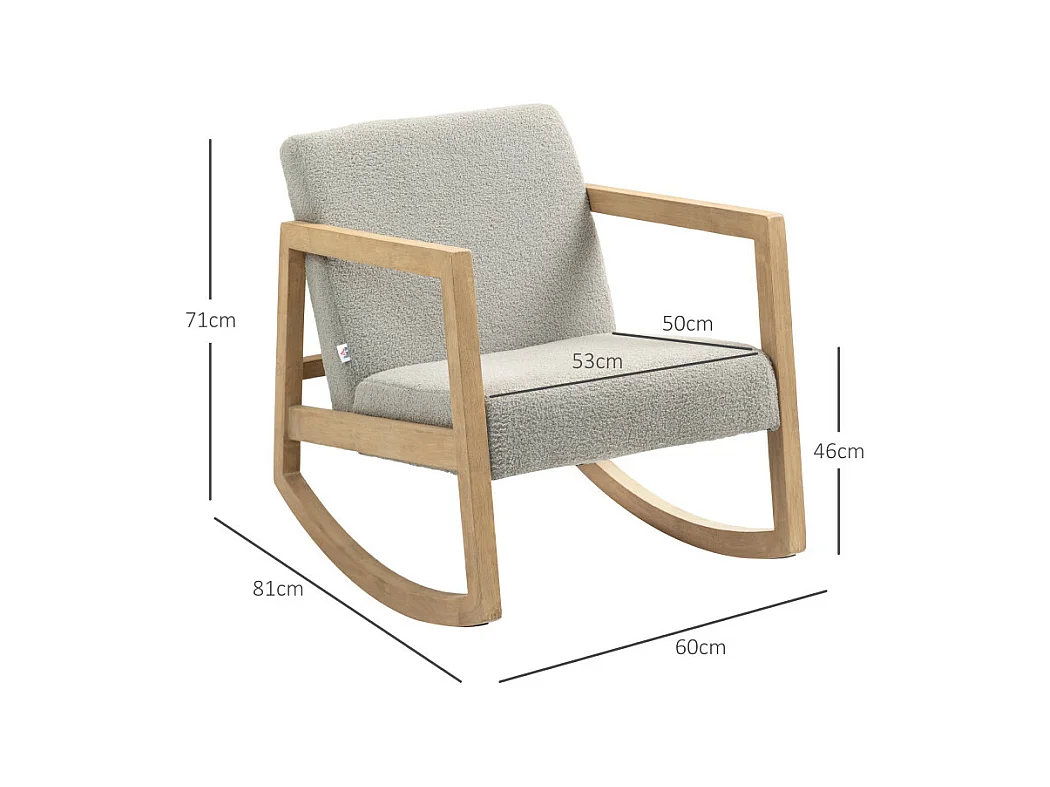 Fauteuil lounge à bascule bois hévéa effet peau de mouton