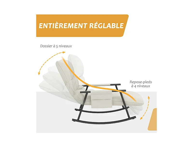 Fauteuil à bascule Chesterfield inclinable repose-pied réglable grège