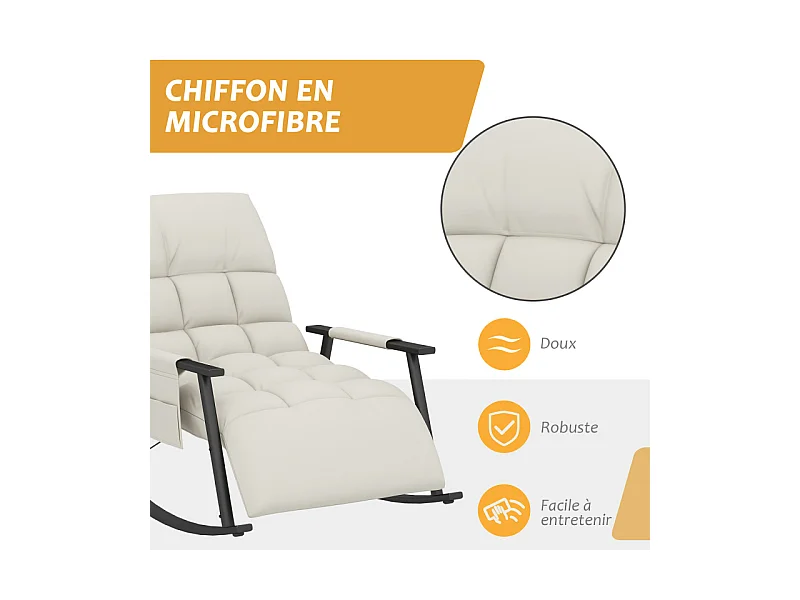 Fauteuil à bascule Chesterfield inclinable repose-pied réglable grège