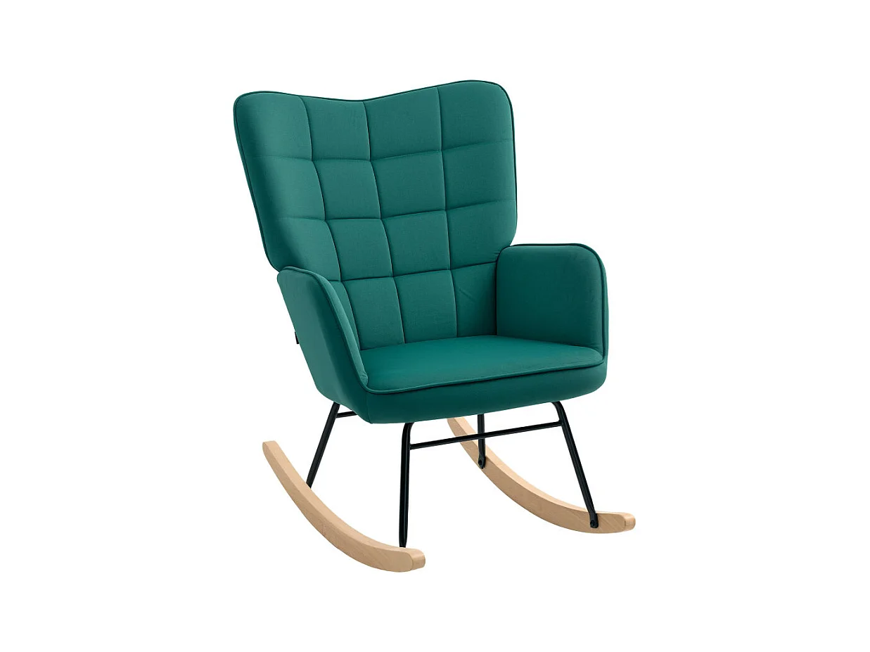 Fauteuil à bascule rocking chair design acier piètement bois effet velours