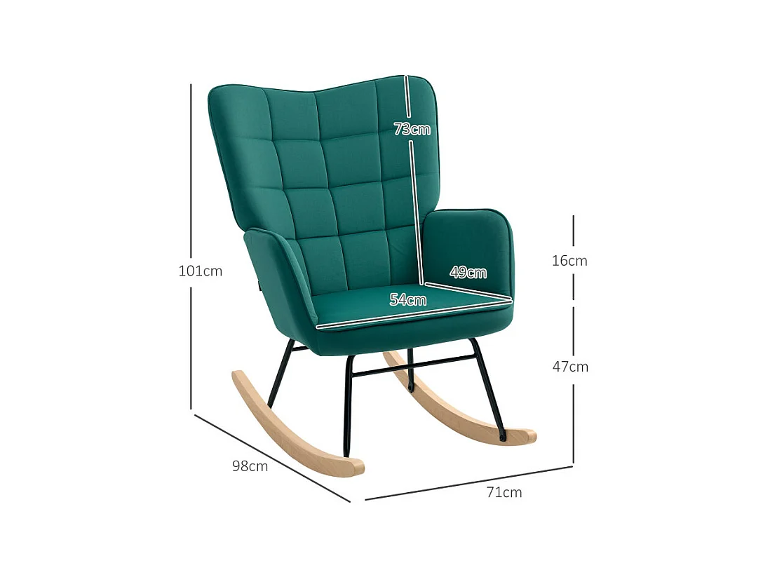 Fauteuil à bascule rocking chair design acier piètement bois effet velours